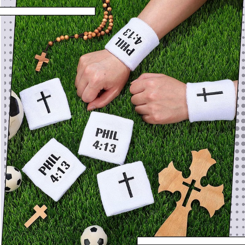 Misdary 6 Pair Faith Cross Drip Wristband Baseball Drip Baseball Accessories Cross Sports Wristband Absorbent Sweat Band Athletic Christian Faith for Sports Basketball Football Gym Workout - Image 3